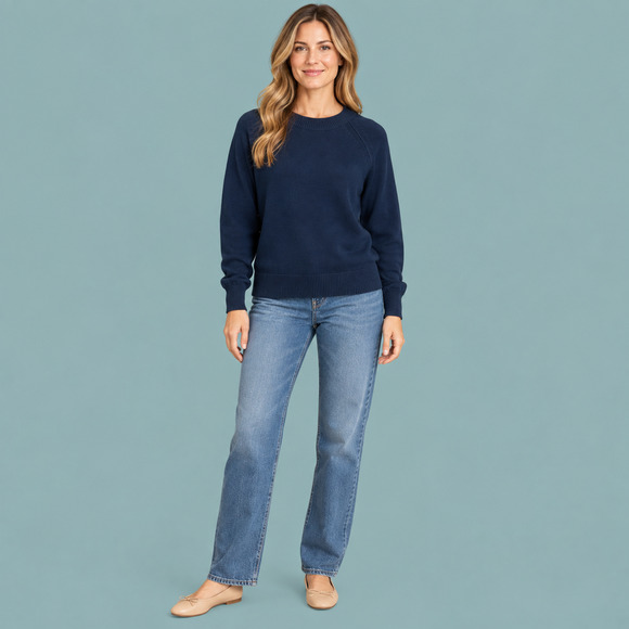 Quince Sweaters - Quince Medium M Navy Blue Boyfriend Raglan Mock Neck Organic Cotton Sweater